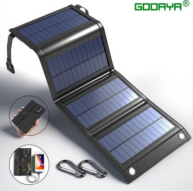 Tragbares 100 W faltbares Solarpanel mit 4 USB-Anschlüssen und Schnellladefunktion in Schwarz und Grün - Bild 1