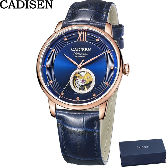 CADISEN Armbanduhr Automatik, Roségold, Blau, Leder, Herren - Bild 1