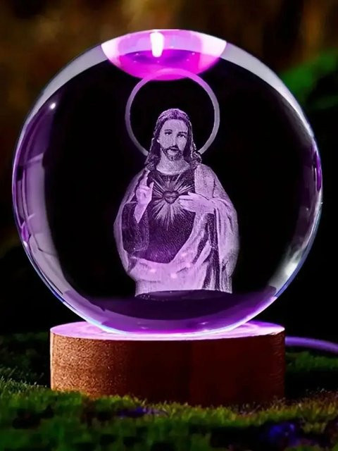 3D Jesus Kristallkugel mit mehrfarbiger Beleuchtungsbasis als Nachtlicht und Dekoration in Transparent und Multicolour - Bild 1