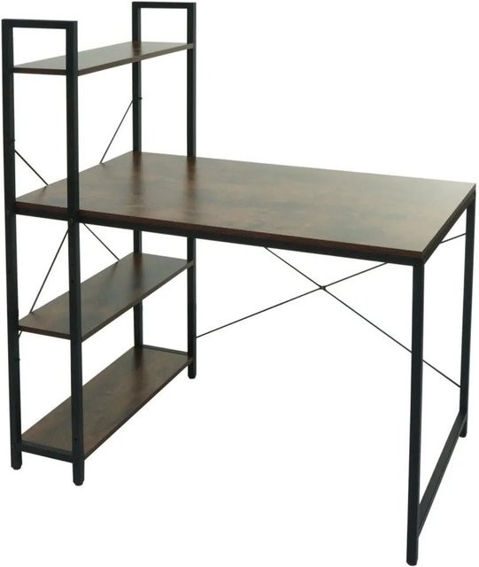 MCW Schreibtisch mit Regal K81 in Braun, Arbeitstisch aus Metall und MDF, B/T/H: 100 x 60 x 120 cm - Bild 2