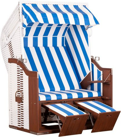 DEVRIES Strandkorb Halblieger in Weiß-Braun-Blau mit Textilene-Geflecht, B/H/T: 124 x 159 x 87 cm - Bild 1