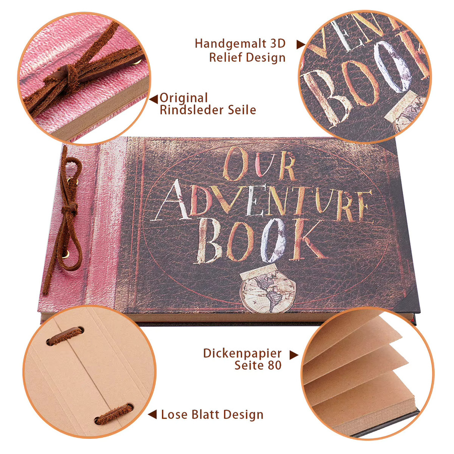 Handgefertigtes Scrapbook-Fotoalbum im Retro-Design mit Hardcover, 12 Zoll, Blanko-Reisetagebuch aus Papier - Bild 4