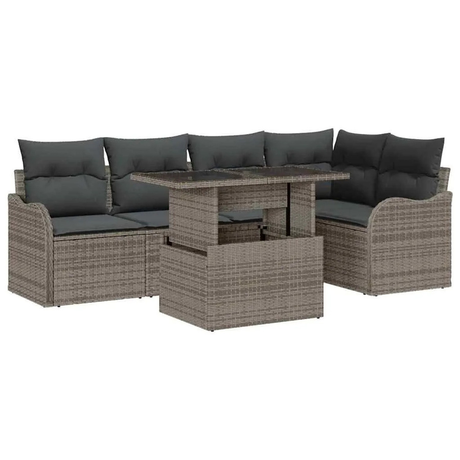 vidaXL Garten-Sofa-Set 6-teilig in Grau aus Poly Rattan mit Kissen und Tisch im L-Shape Design - Bild 2