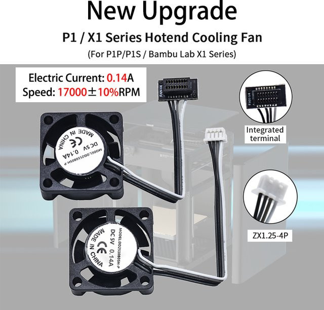 Bambu Lab Hotend-Lüfter für P1P, P1S und X1 Modelle, Schwarz - Bild 1