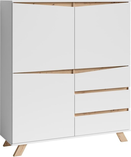byLIVING Highboard VALENTIN in Weiß und Eiche mit Türen und Schubladen, B/H/T: 120 x 142 x 38 cm - Bild 1