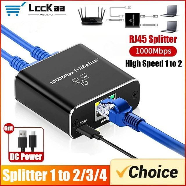 LccKaa RJ45 Netzwerk Splitter Adapter für Gigabit LAN 1000 Mbit/s, Schwarz - Bild 1