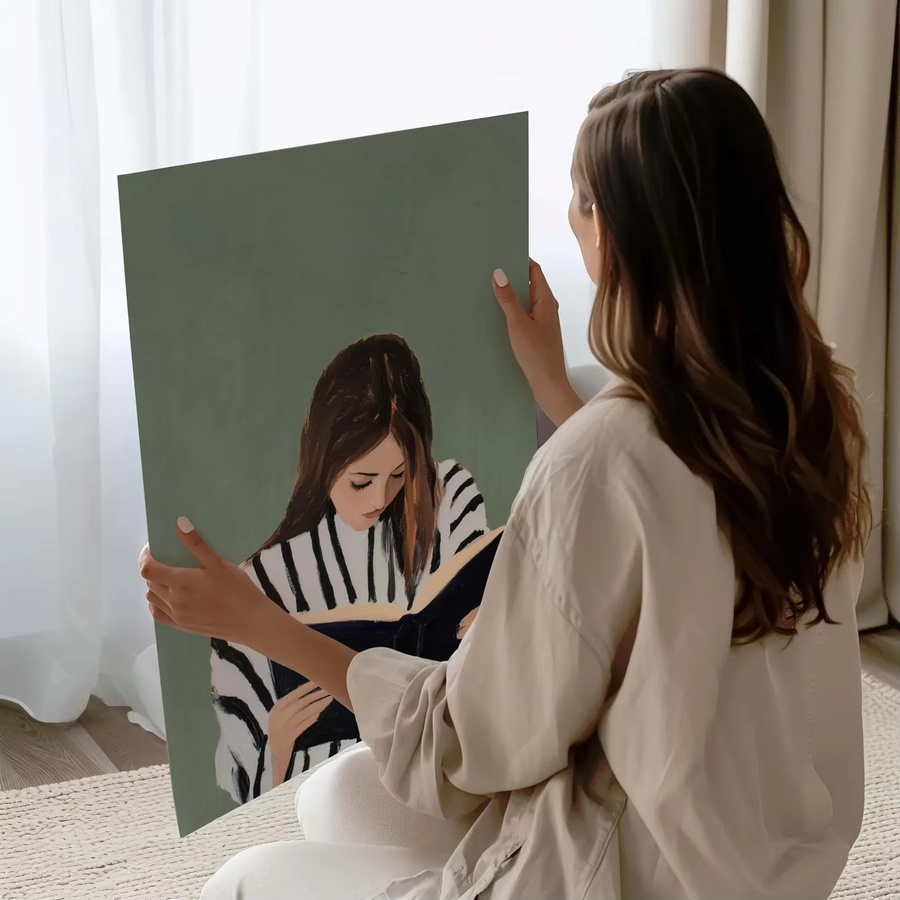 Abstrakte Wandkunst SHENCHEN mit lesender Frau in Grün und Multicolour im Boho-Stil - Bild 3
