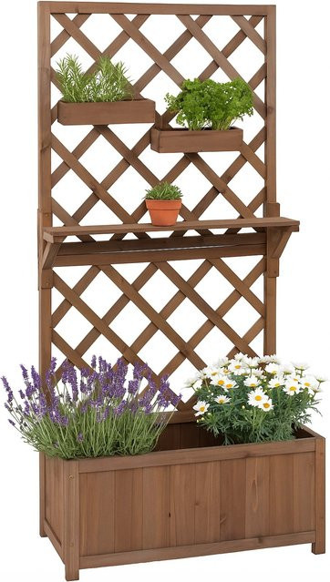 Hochbeet MCW P68 mit Rankgitter und Hängekästen aus Holz in Braun, B/T/H: 135 x 70 x 30 cm - Bild 1