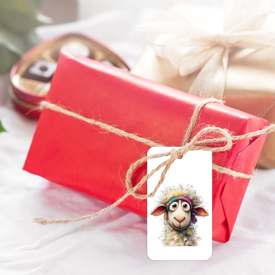 50 Stück handgefertigte Hängeetiketten mit Schaf- und Ziegen-Motiv in Weiß für Geschenke und Partys - Bild 3