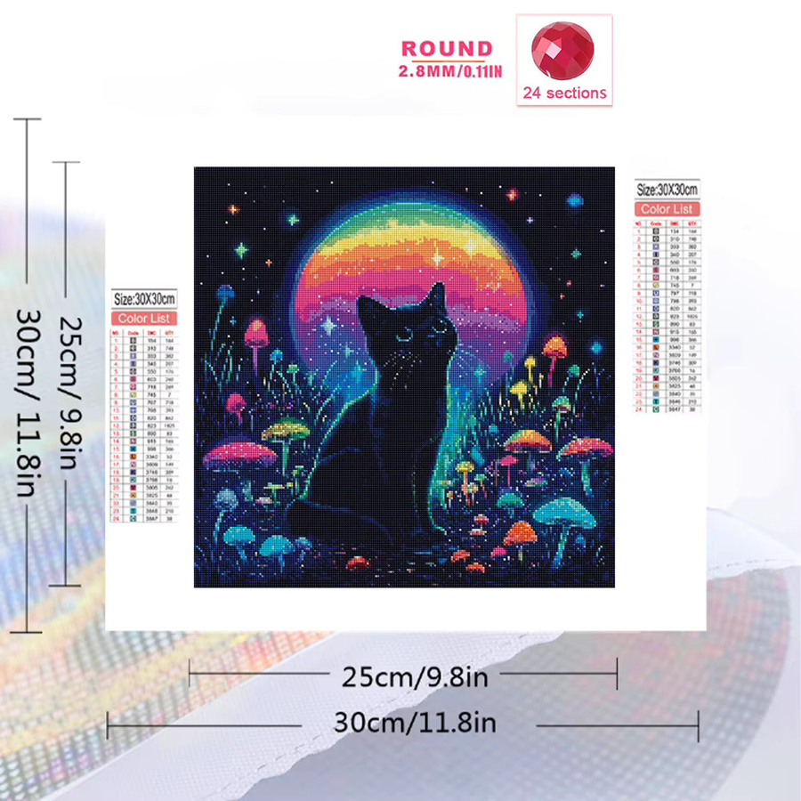 EverShine Diamant-Stickerei Katzenbild mit Pilz-Motiv als Strass-Mosaik in Multicolour, B/H: 20 x 20 cm - Bild 2