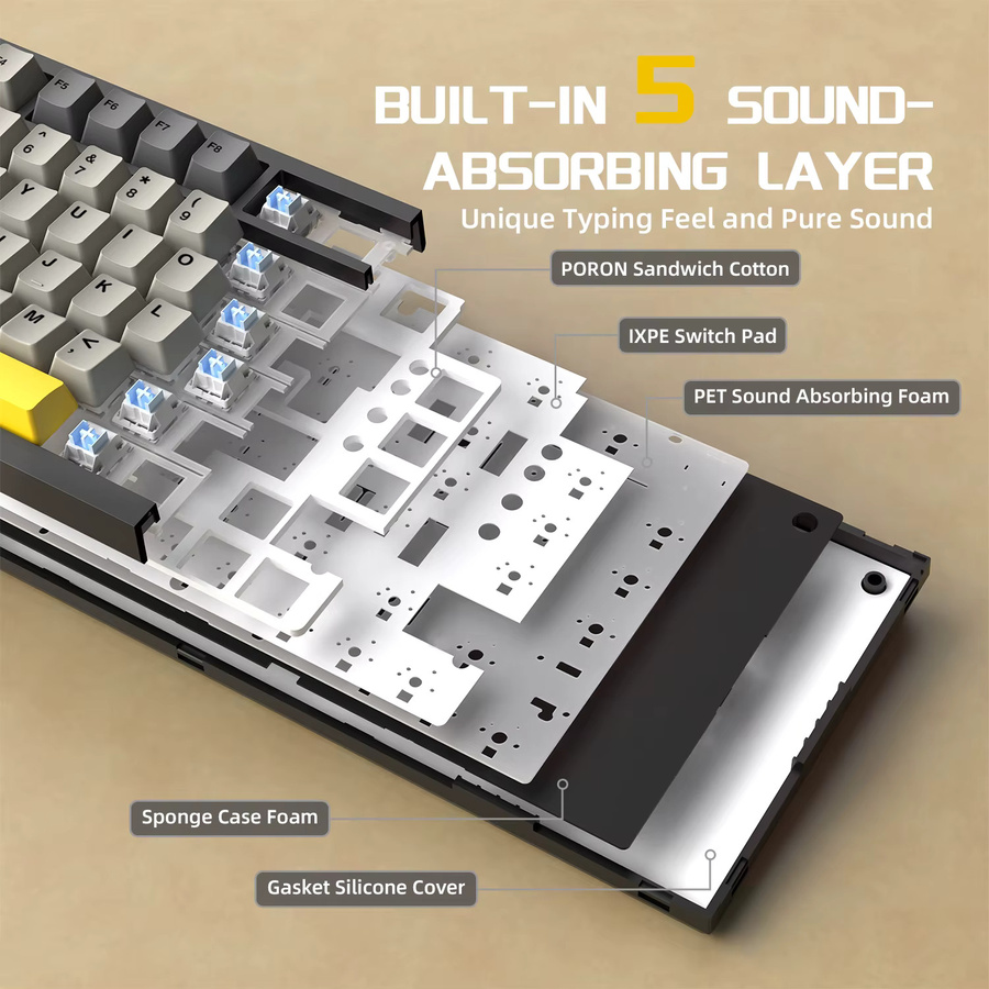 Ajazz AK820 PRO Mechanische Tastatur in Purple mit TFT Smart Display und Drehregler, 75% ANSI-Layout, Hot-Swap Linear Switches, kabellos via 2,4G/Bluetooth 5.1 oder USB-C - Bild 4