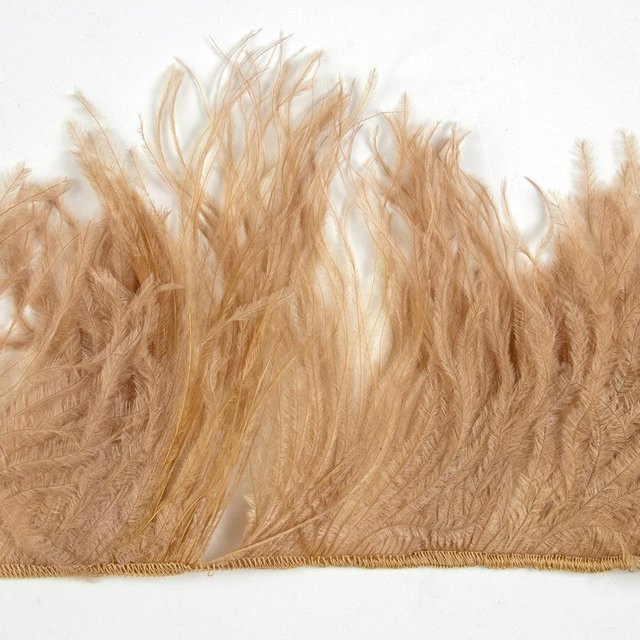 Natürliches Straußenfedern Besatzband in Beige mit einer Breite von 8-10 cm für dekorative Partykleider - Bild 1