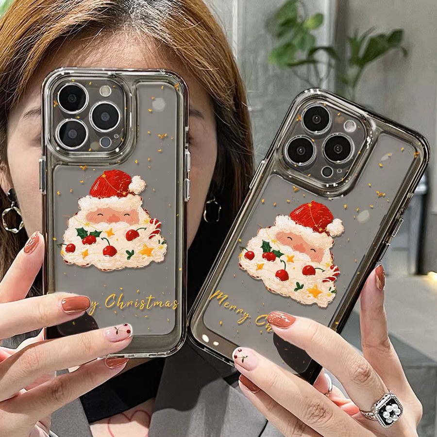 Caynes Handyhülle mit Weihnachtsmann, Elch und Hirsch Motiv für iPhone, stoßfeste TPU Schutzhülle, transparent - Bild 2