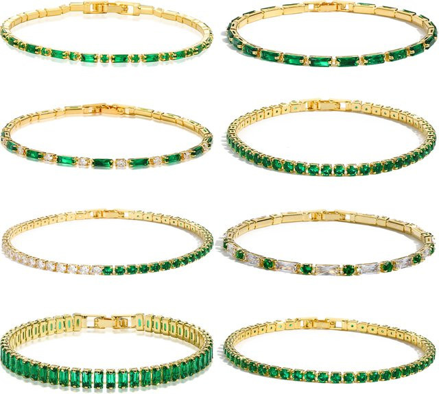 YUYAN Tennis Armband, Smaragd, Zirkonia, Gold, Grün, Damen - Bild 1