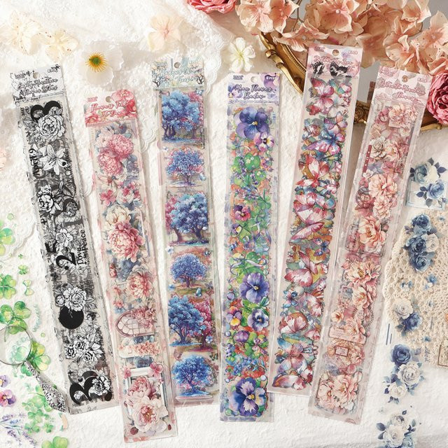 6-teiliges Vintage-Aufkleberset mit Blumenmustern und Streifen in Multicolour für dein Scrapbooking und Tagebuch - Bild 1