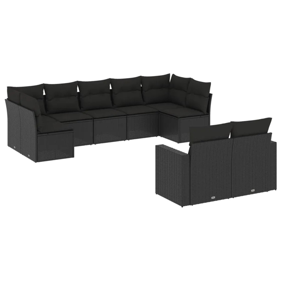 vidaXL 9-teilige Garten-Sofagarnitur in L-Form aus Polyrattan mit Kissen in Schwarz - Bild 2