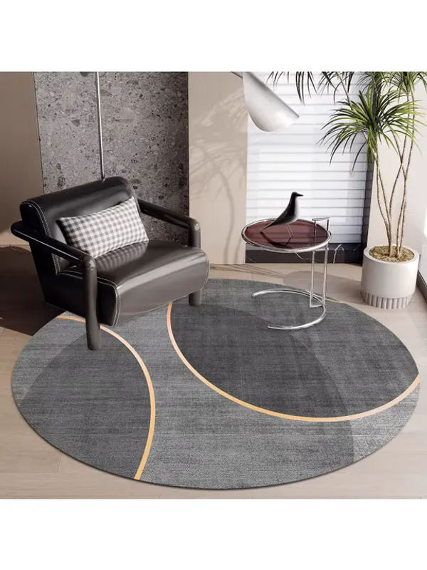 VIKAMA Moderner runder Teppich mit geometrischem Design in Grau, rutschfeste Drehstuhlmatte für Home Office und Schlafzimmer, Durchmesser: 60 cm - Bild 3