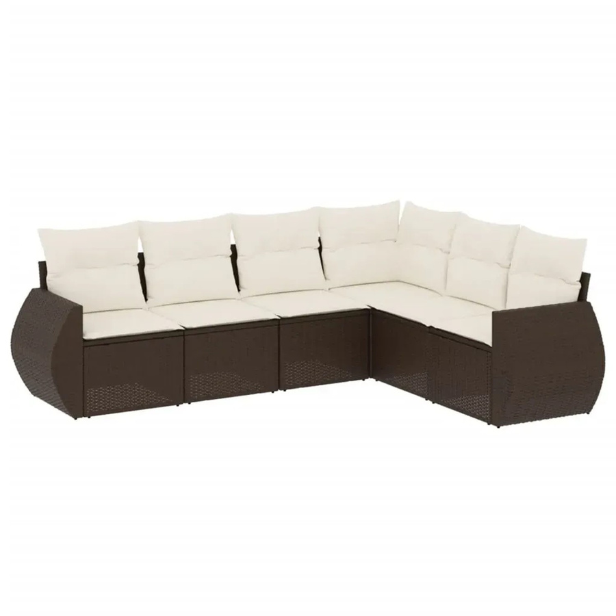 vidaXL 6-teilige Garten-Sofagarnitur in L-Form aus braunem PE-Rattan mit cremeweißen Kissen und Stauraum - Bild 2