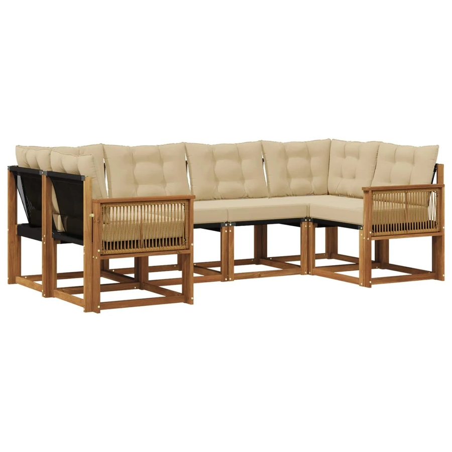 vidaXL Outdoor-Sofagarnitur L-Form aus Akazienholz mit 6 Kissen in Natur und Beige - Bild 2