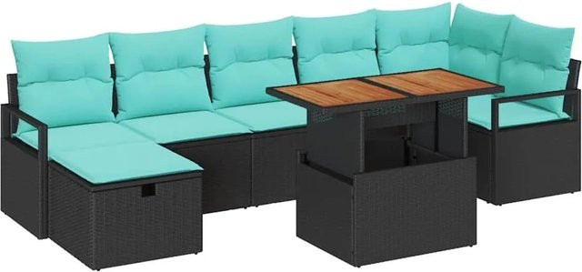 vidaXL Gartensofa-Set aus Poly-Rattan in Schwarz mit 8 Teilen, inklusive Kissen und Couchtisch für Terrasse und Garten - Bild 1
