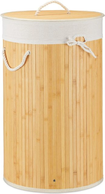 Relaxdays Wäschekorb aus Bambus mit Deckel, rund und faltbar, Farbe: Beige, Durchmesser: 65 cm, Höhe: 41 cm - Bild 1