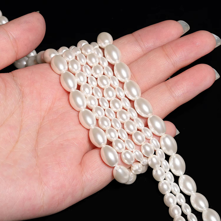 Perlen Charms, Glas, Oval, Weiß, Handarbeit - Bild 2