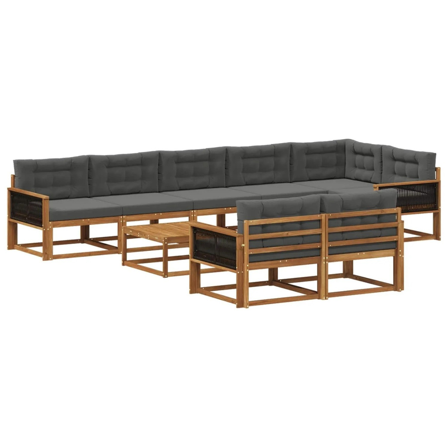 vidaXL Outdoor-Sofagarnitur in U-Form aus Akazienholz mit 9 Kissen in Natur und Anthrazit - Bild 2