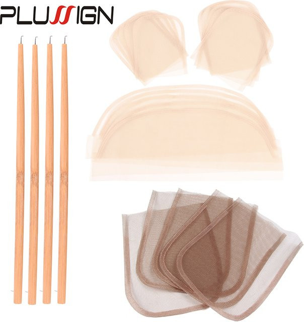 plussign Perückenherstellungsset, Belüftungsnadel und HD-Swiss-Lace-Basis-Haarnetz, transparent braun, 5 Stück, Unisex - Bild 1