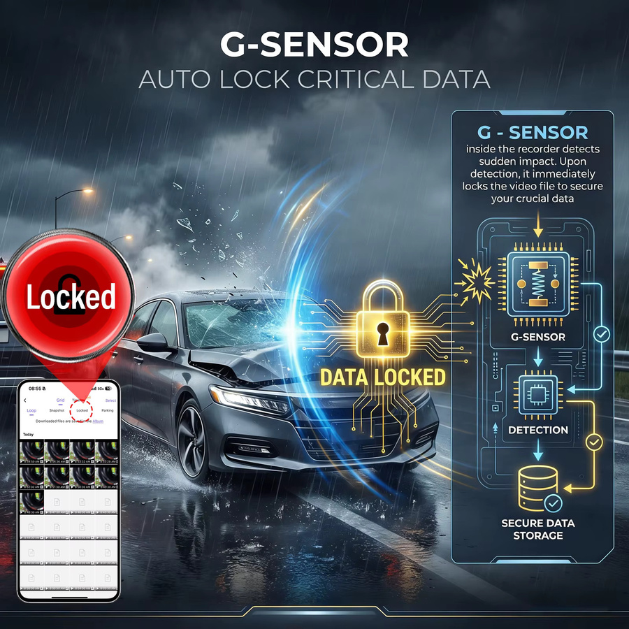 Podofo 4K Dashcam mit WLAN und App, UHD 2160P Videokamera mit G-Sensor und Schleifenaufzeichnung, Schwarz, passend für Honda Accord 2023 2024 2025 Hybrid LX Sport EX Touring EX-L - Bild 6