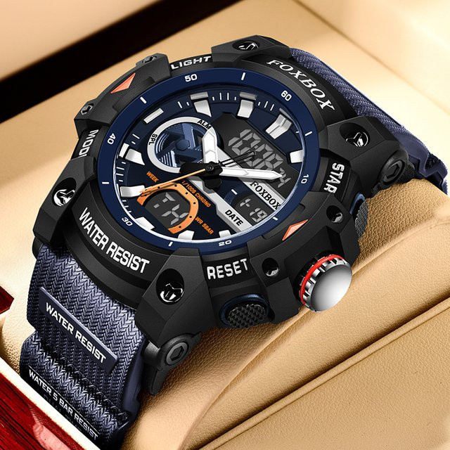FOXBOX Armbanduhr Herren, Quarz, Grün, Dual Time Display, wasserdicht - Bild 1