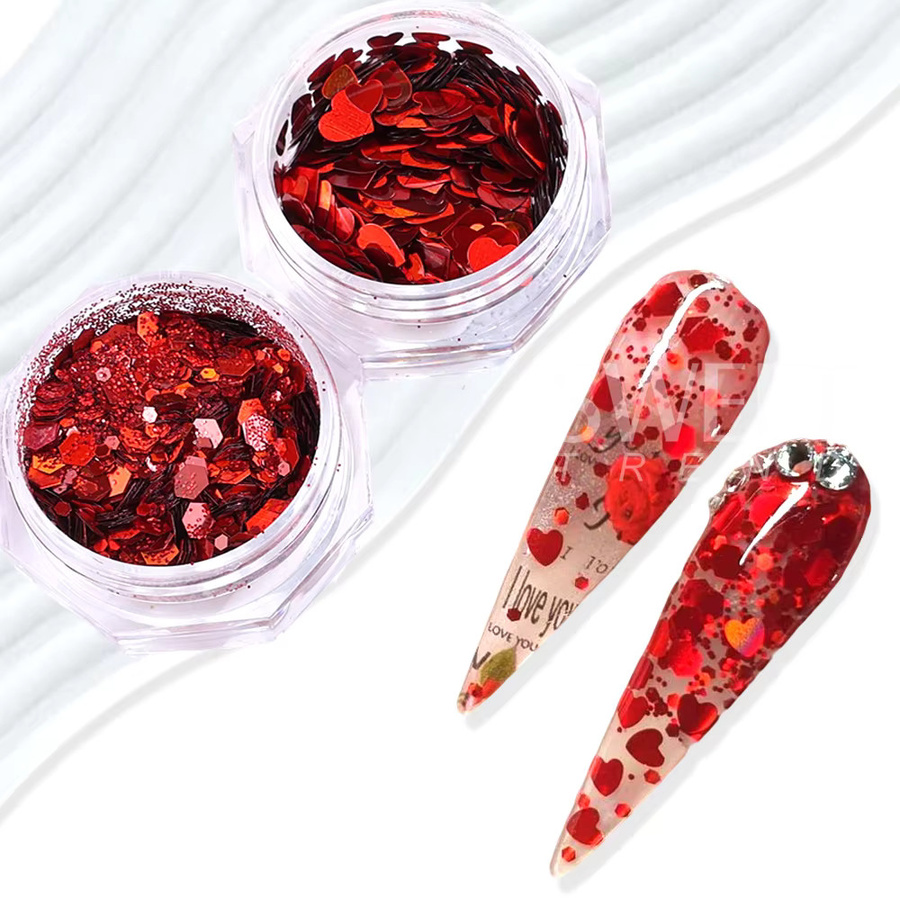 Sweet Trend Nail Art Glitzer, rote Herzflocken Pailletten, 4/12 Boxen - Bild 5