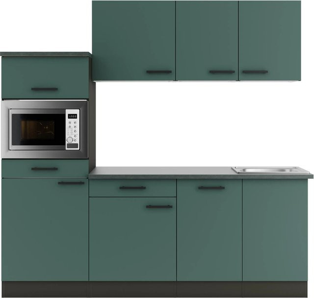 OPTIFIT Verona405 Küchenzeile in Steingrün mit modernem Design und melaminbeschichteter Qualitätsspanplatte, Breite: 210 cm, Tiefe: 55 cm - Bild 1