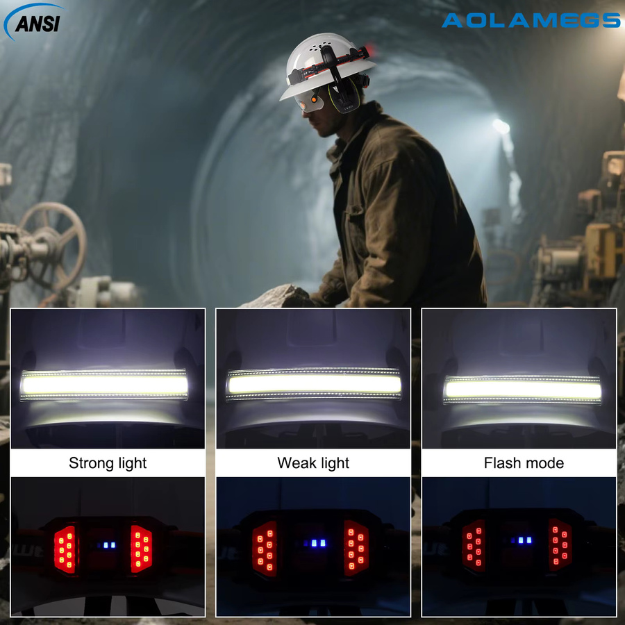 Aolamegs Industriearbeitshelm mit Stirnlampe, Schutzbrille und Ohrenschützern, CE-zertifizierter Sicherheitshelm mit voller Krempe und atmungsaktiver Konstruktion - Bild 5