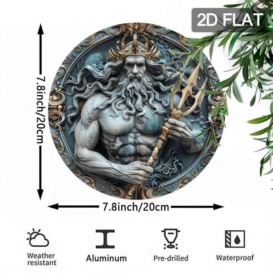 HELLOYOUNG Poseidon Wandkunst aus Metall, runde maritime Dekoration in Multicolour, Durchmesser: 20,0 cm - Bild 4