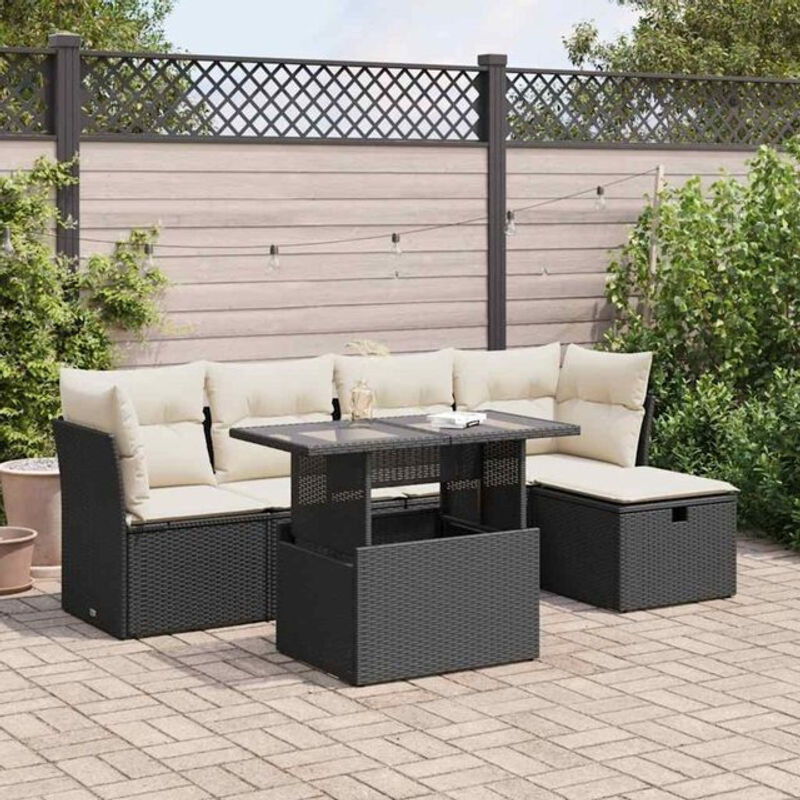 VIDAXL 6-tlg. Garten-Sofagarnitur aus Polyrattan mit Kissen in Schwarz und Beige - Bild 1