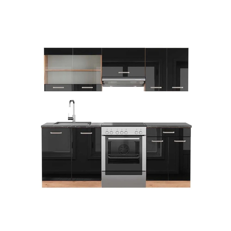 Vicco R-Line Küchenzeile Schwarz Hochglanz und Goldkraft Eiche, Breite: 200 cm, Anthrazit - Bild 2