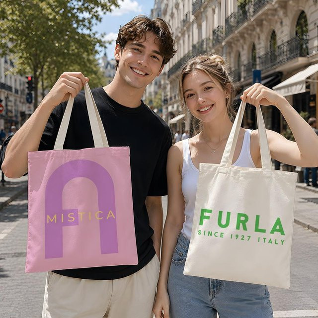 laF-Fur Canvas Aufbewahrungstasche wiederverwendbare Tragetasche in Weiß und Pink - Bild 1