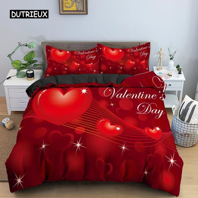 Bettwäscheset Binchi Outdoor Product mit Rosen- und Herzmotiv in Rot, 3-teilig aus Mikrofaser, Breite: 135 cm, Höhe: 200 cm - Bild 1