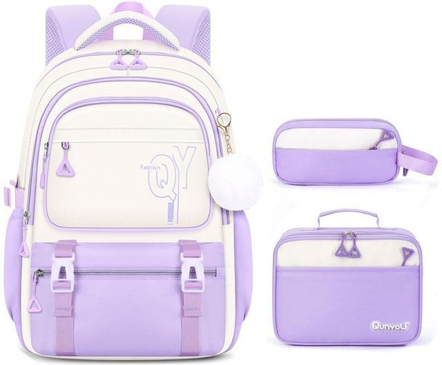 OKKID 3er-Set Schulranzen für Mädchen mit Rucksack, Brotdose und Federmäppchen in Lila - Bild 1