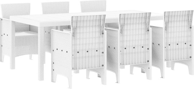 vidaXL 7-teilige Garten Essgruppe aus Poly Rattan in Weiß - Bild 1