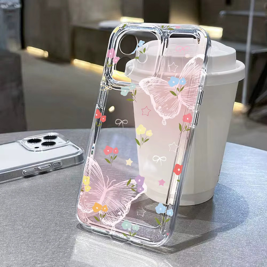 Transparente Samsung Handyhülle mit rosa Blumen-Design für verschiedene Samsung Galaxy Modelle - Bild 1