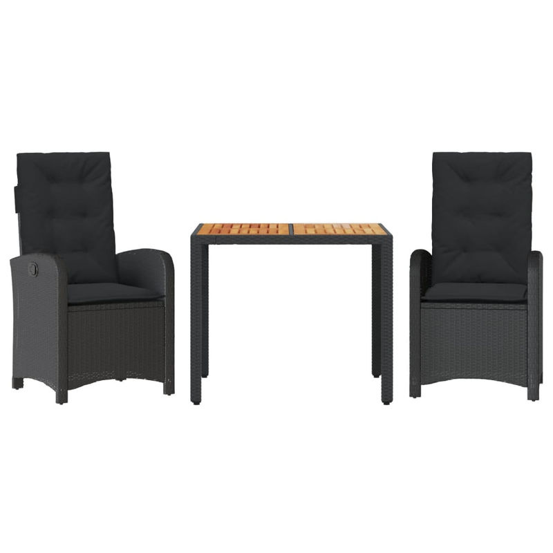 Vidaxl Gartenmöbel-Set aus Polyrattan mit Kissen, 3-teilig, Schwarz - Bild 2