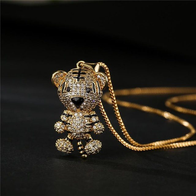 Lucky Star Jewelry Halskette Tiger-Anhänger, Edelstahl, Zirkonia, brown, 50cm, Damen - Bild 1
