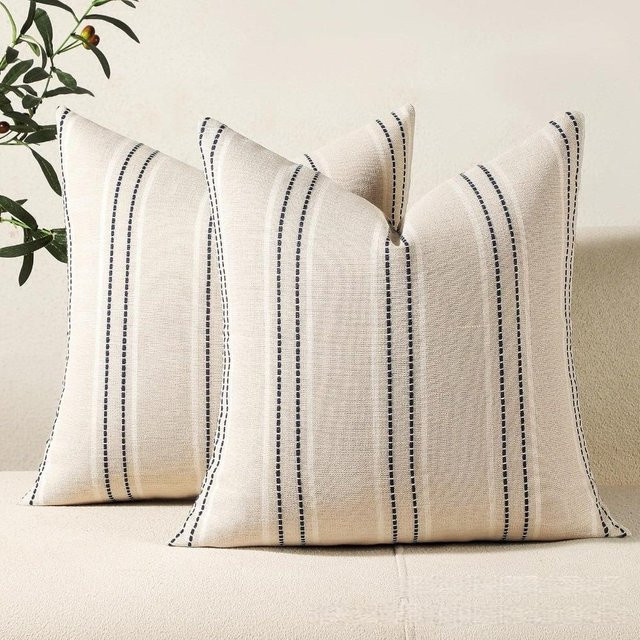 JMG Clothing Dekorative Kissenbezüge aus Leinen und Polyester im Bohemian-Stil, gestreift, quadratisch, B/B/H: 45 x 45 x 45 cm - Bild 1