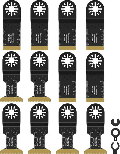 Hands DIY 12-teiliges Multitool-Sägeblatt-Set aus Titan und Bimetall, Mehrzweck-Oszillierende Sägeblätter für verschiedene Schneidarbeiten, 1,34/1,73 Zoll - Bild 1
