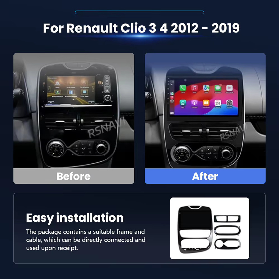 RSNAVI Android 16 Autoradio mit Carplay für Renault Clio 4 (2012 - 2019), Touchscreen Multimedia-Player mit WIFI, 4G und Bluetooth, Schwarz - Bild 2