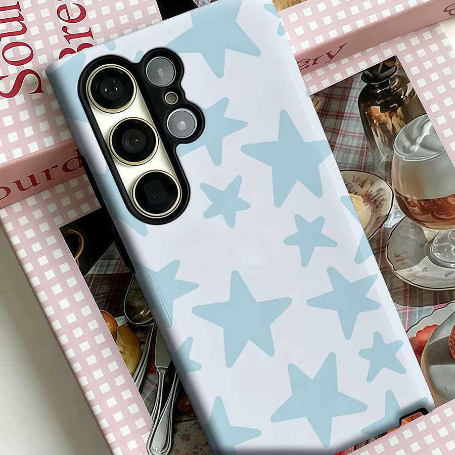 Stoßfeste Doppelschicht Sternen-Handyhülle für Samsung Galaxy S25 Ultra und S24 Ultra Plus in Hellblau - Bild 3