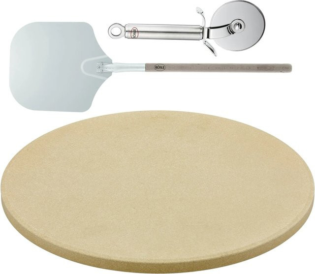 Rösle Barbecue Pizza-Set 3-teilig mit Pizzastein aus Schamott, Pizzaschieber und Pizza- sowie Flammkuchenschneider - Bild 1