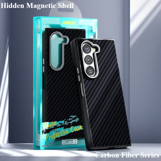Samsung MagSafe PC Kohlefaser-Hülle für Galaxy Z Fold 7, Z Fold 6, Z Fold 5 5G, W25 und Fold SE 2025 in Schwarz mit magnetischer kabelloser Ladeunterstützung - Bild 1