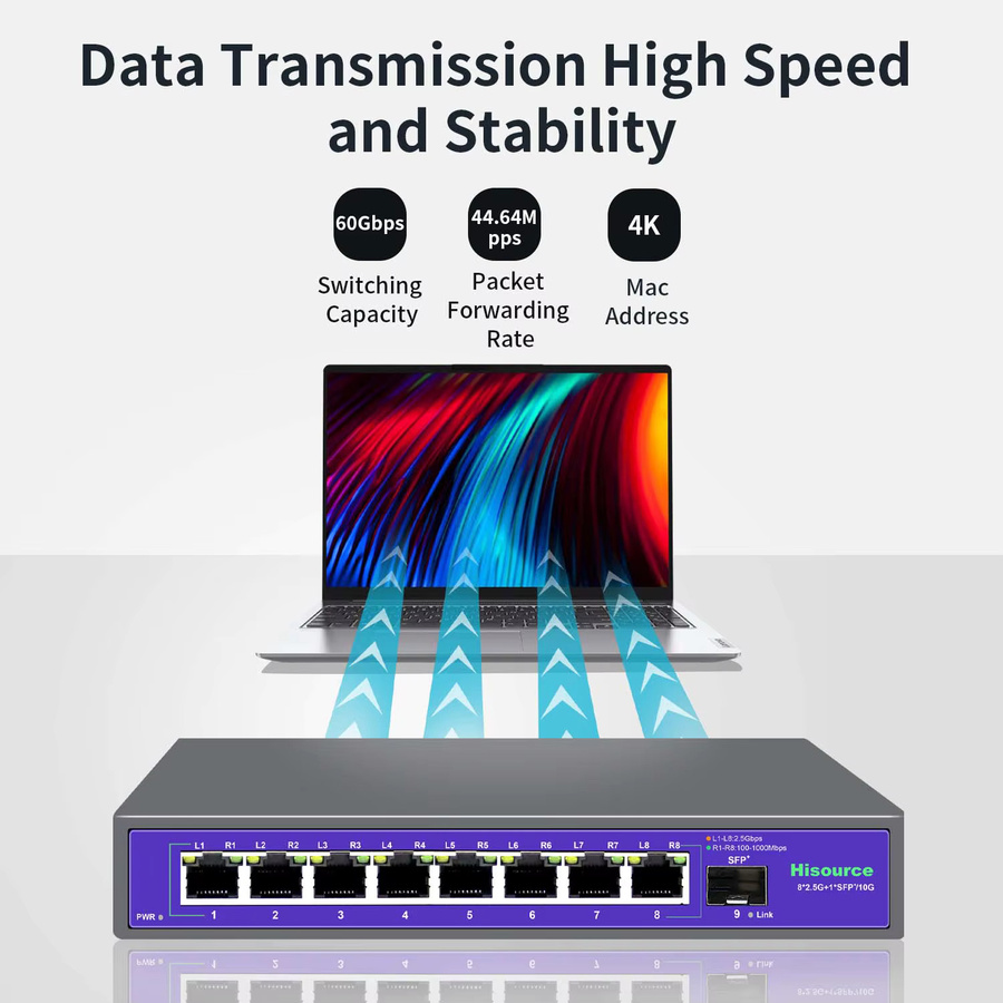 Hisource 8-Port 2,5G Ethernet-Switch mit 1 x 10G SFP-Port, Black, ohne PoE - Bild 3